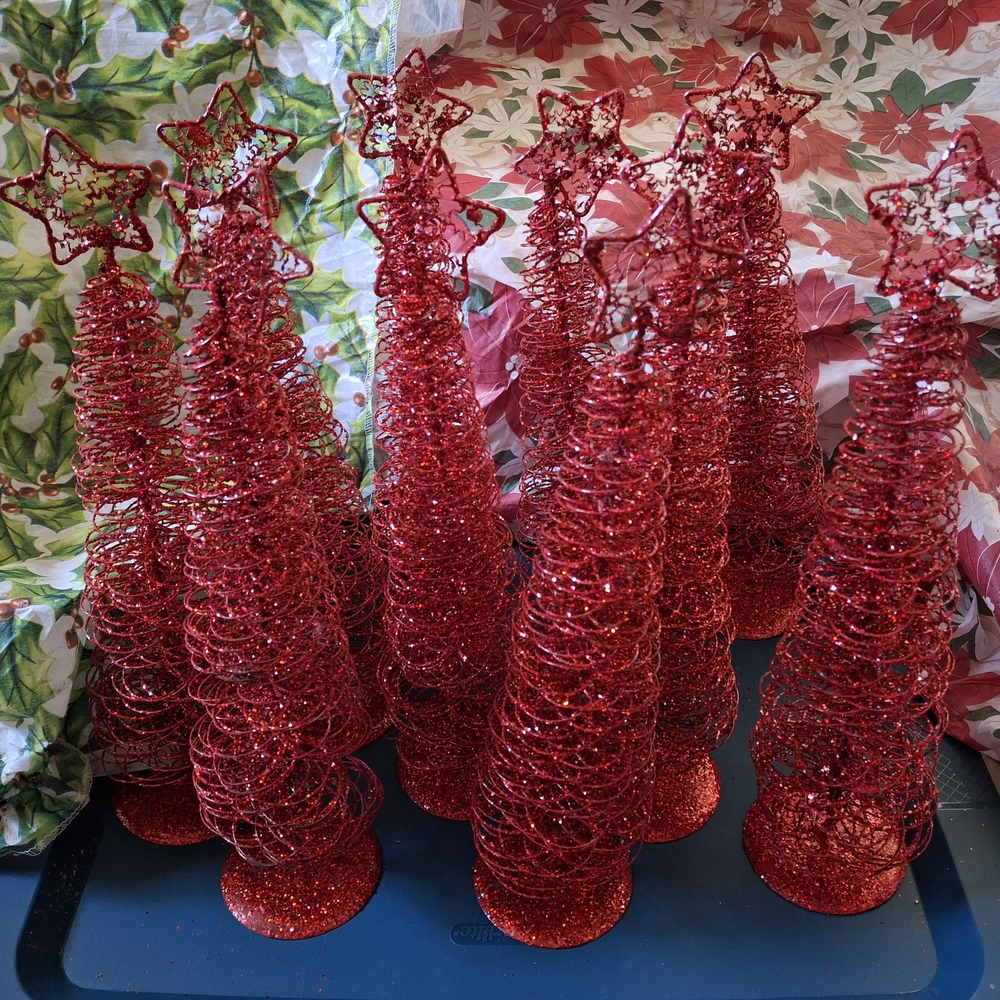 Festive Red Spiral Christmas Trees